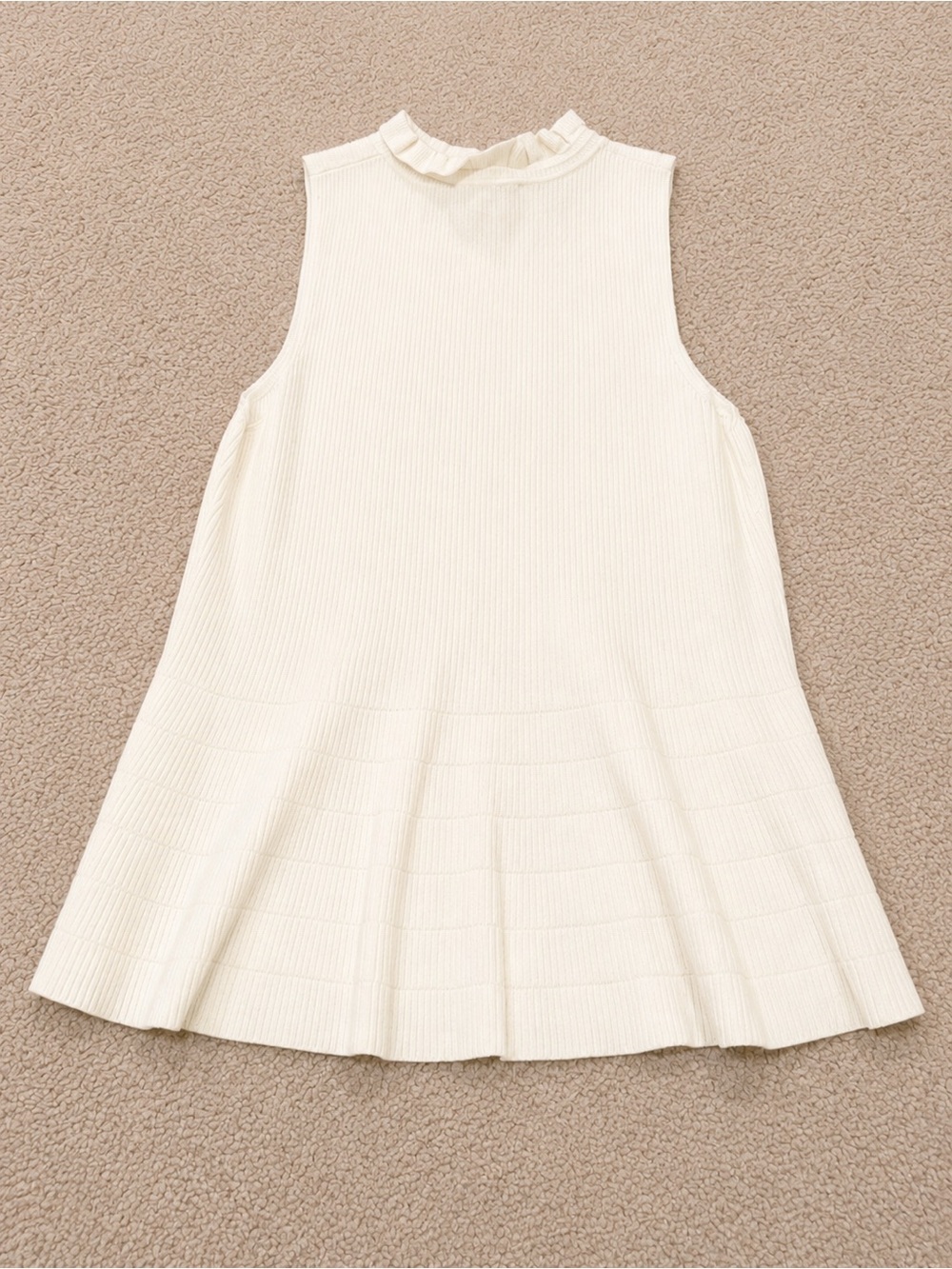 Express Ruffled Neck Sleeveless Knit Top - Cream - Picture 3 of 3
